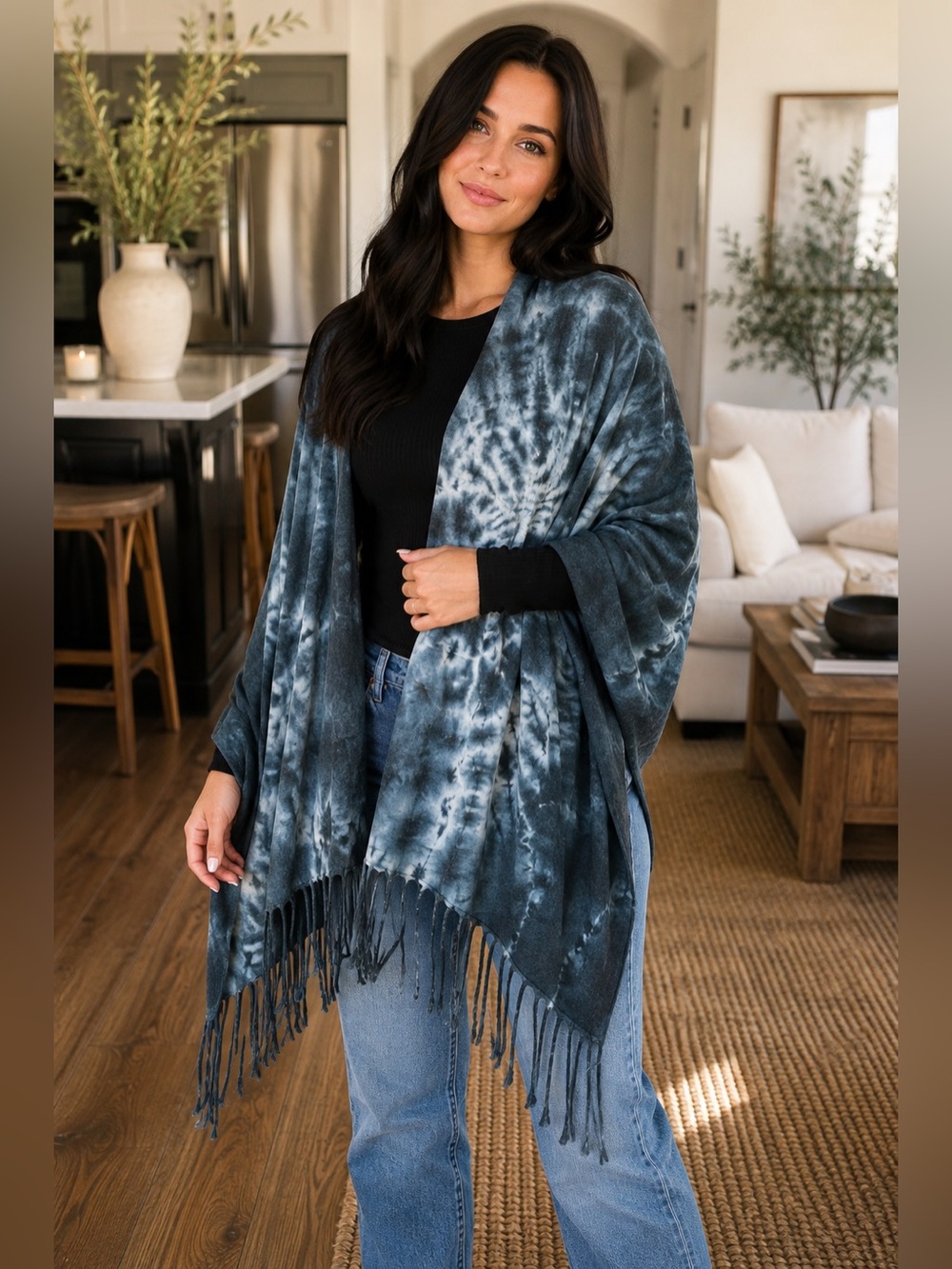 Southern Thread Tie Dye Fringe Wrap Shawl Scarf 100% Cotton
